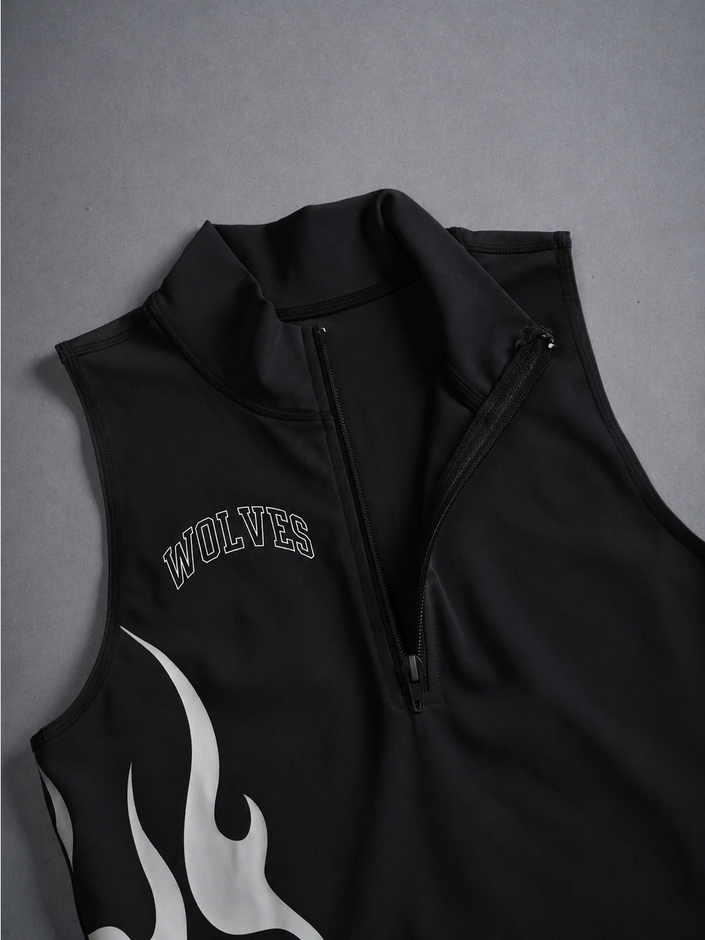 Darc Sport Zip Crop Top with White Flame Graphic